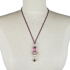SAQ Handmade Glass Bead Heart Necklace Satin Cord Lanyard Valentine's Day